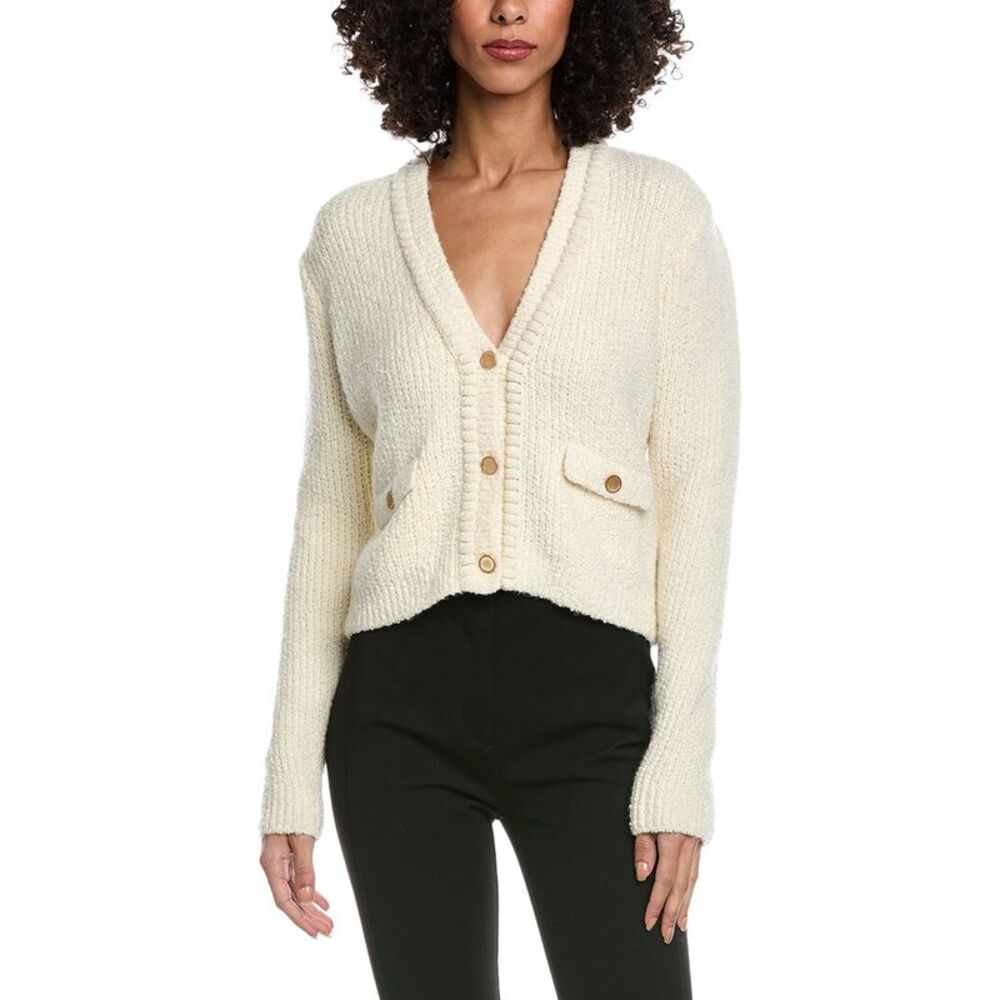 Frame Denim Womens Frame Cropped Wool-Blend Cardigan, White